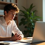 "A young adult focuses on cryptocurrency trading platform, surrounded by financial resources, conveying dedication to mastering crypto fundamentals for a smarter future amidst growing adoption trends."