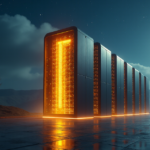 "Unlocking Scalable Blockchain Networks for a Brighter Future with Emerging Tech Breakthroughs" "A futuristic data center with a central blockchain server emitting a warm glow, surrounded by supercomputers and servers in a serene moonlit landscape."