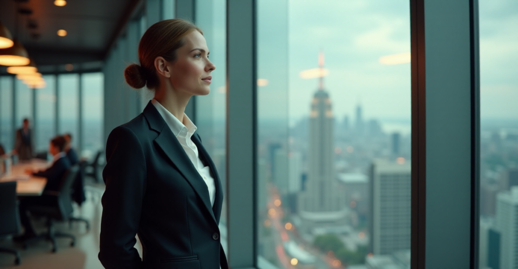 "A seasoned financial analyst stands on a trading floor, gazing out at cityscape with thoughtful expression, contemplating market trends amidst cryptocurrency fluctuations."