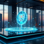 "Unlocking Decentralized Finance's Future with Cutting-Edge Tech Innovations" A futuristic cryptocurrency trading floor with a sleek computer terminal displaying a 3D holographic DeFi ecosystem, set against a cityscape backdrop at dusk.